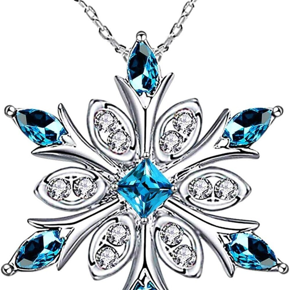 Women's 925 Sterling Silver Blue Crystals Snowflake Pendant Fashion Necklace Col